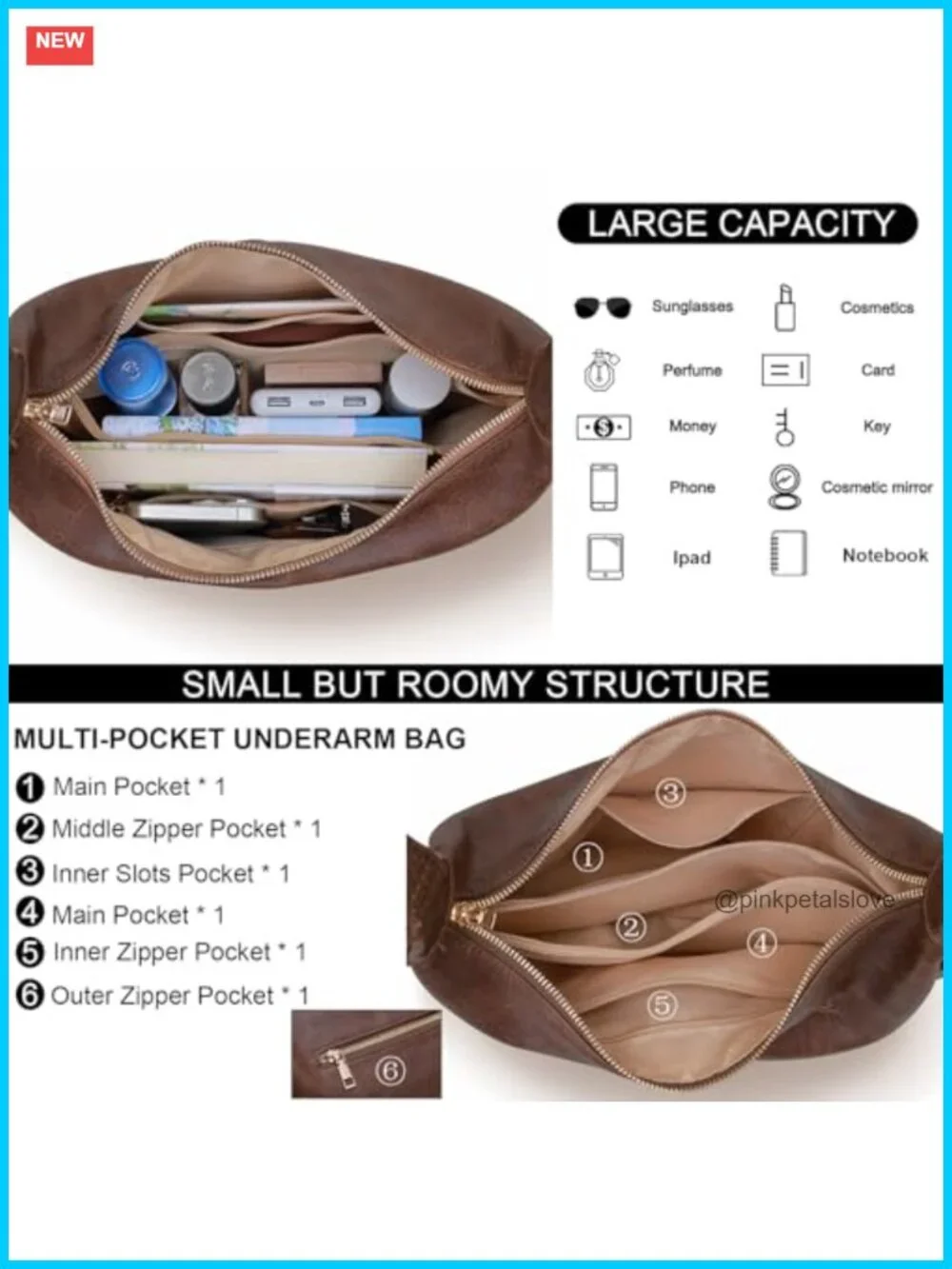 Women Retro Vegan Leather Shoulder Hobo Bag Foldable Slouchy Tote Crossbody